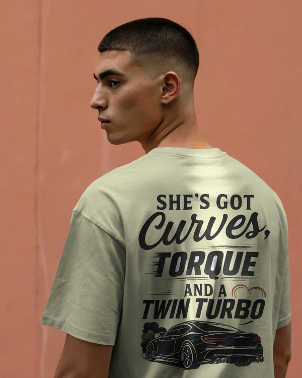 She has got curves, torque and a twin turbo . Unisexual T-shirt