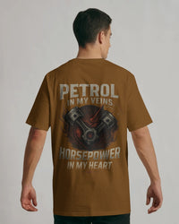 Petrol in my veins, horsepower in my heart.  Unisexual T-shirt