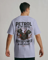 Petrol in my veins, horsepower in my heart.  Unisexual T-shirt