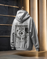 Standards Stay, people rotate, Swiping right through my chaos unisexual hoodie