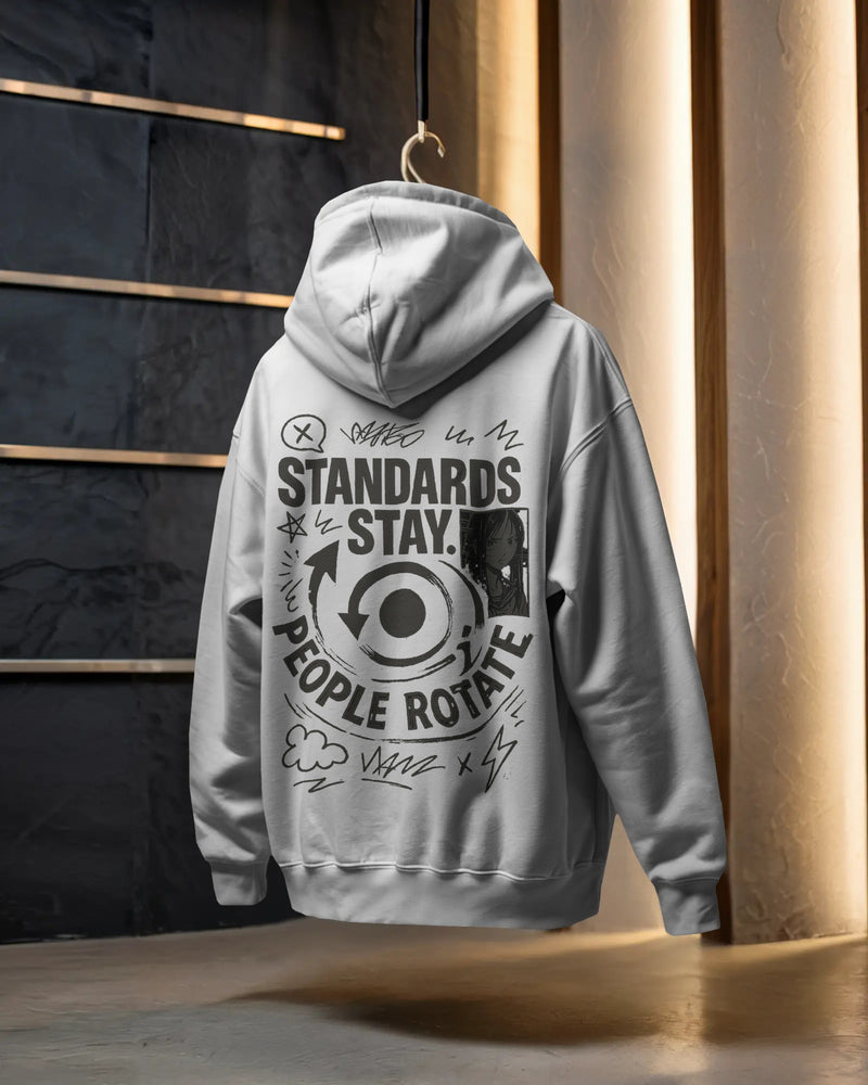 Standards Stay, people rotate, Swiping right through my chaos unisexual hoodie