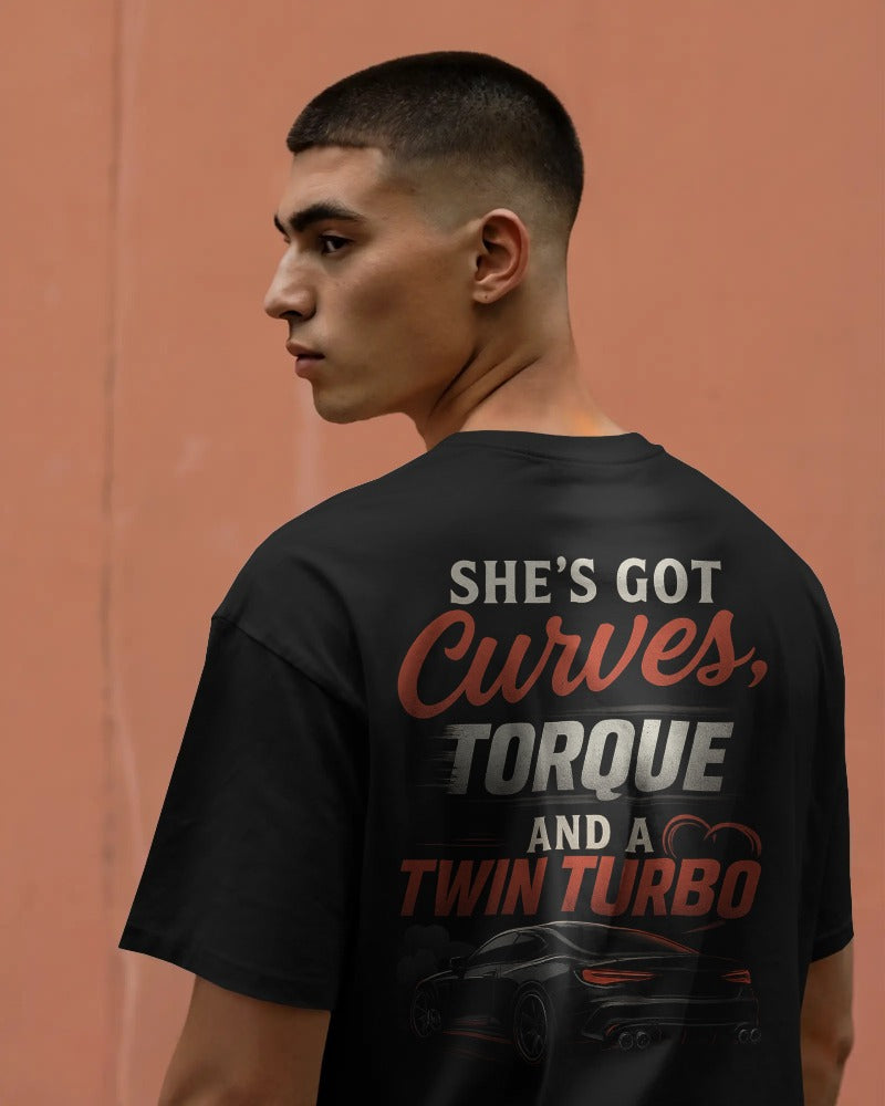 She has got curves, torque and a twin turbo .  Unisexual T-shirt