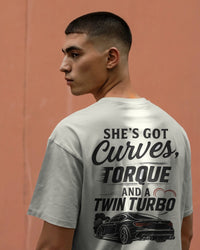 She has got curves, torque and a twin turbo .  Unisexual T-shirt